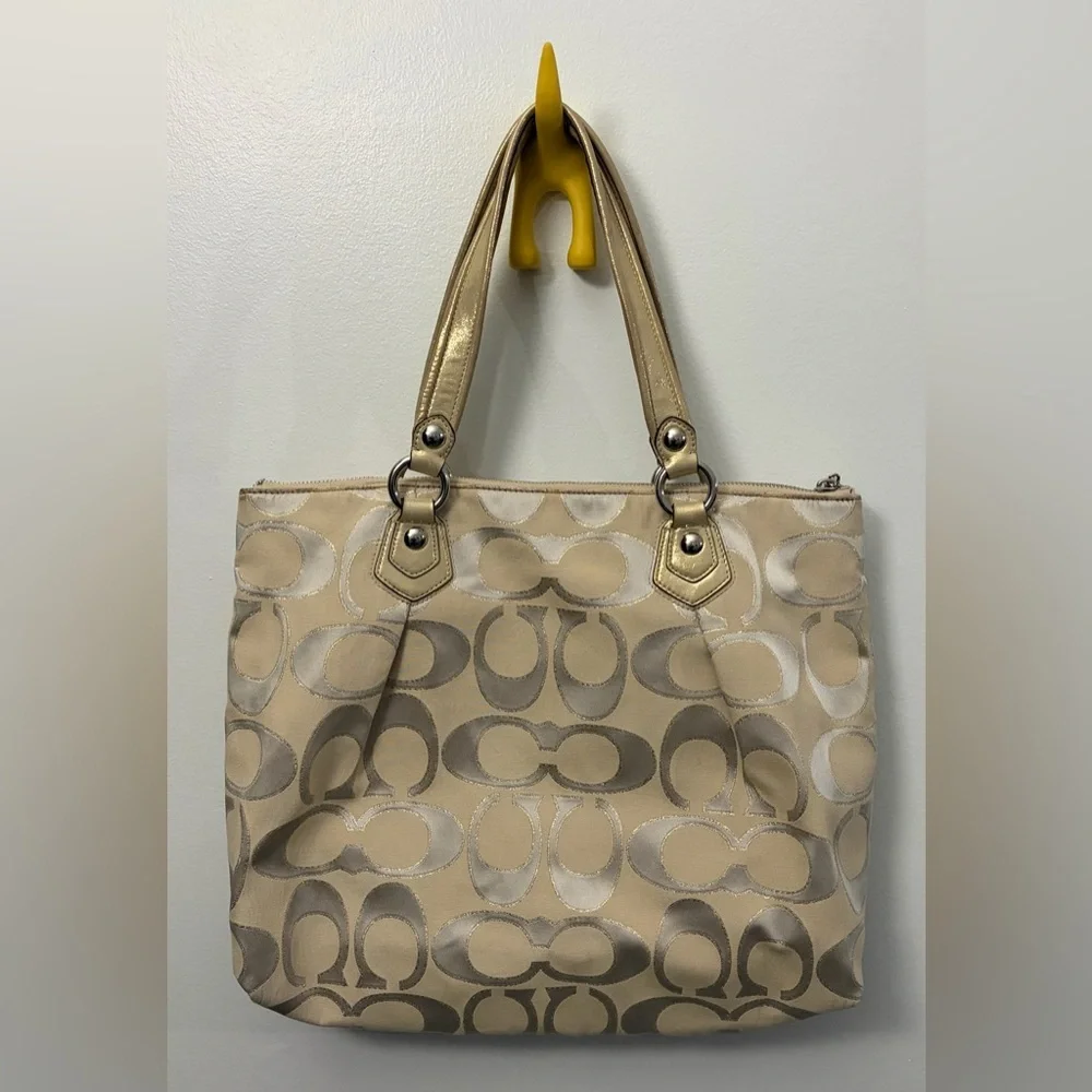 Coach Poppy Beige and Gold Signature Tote Style 16289